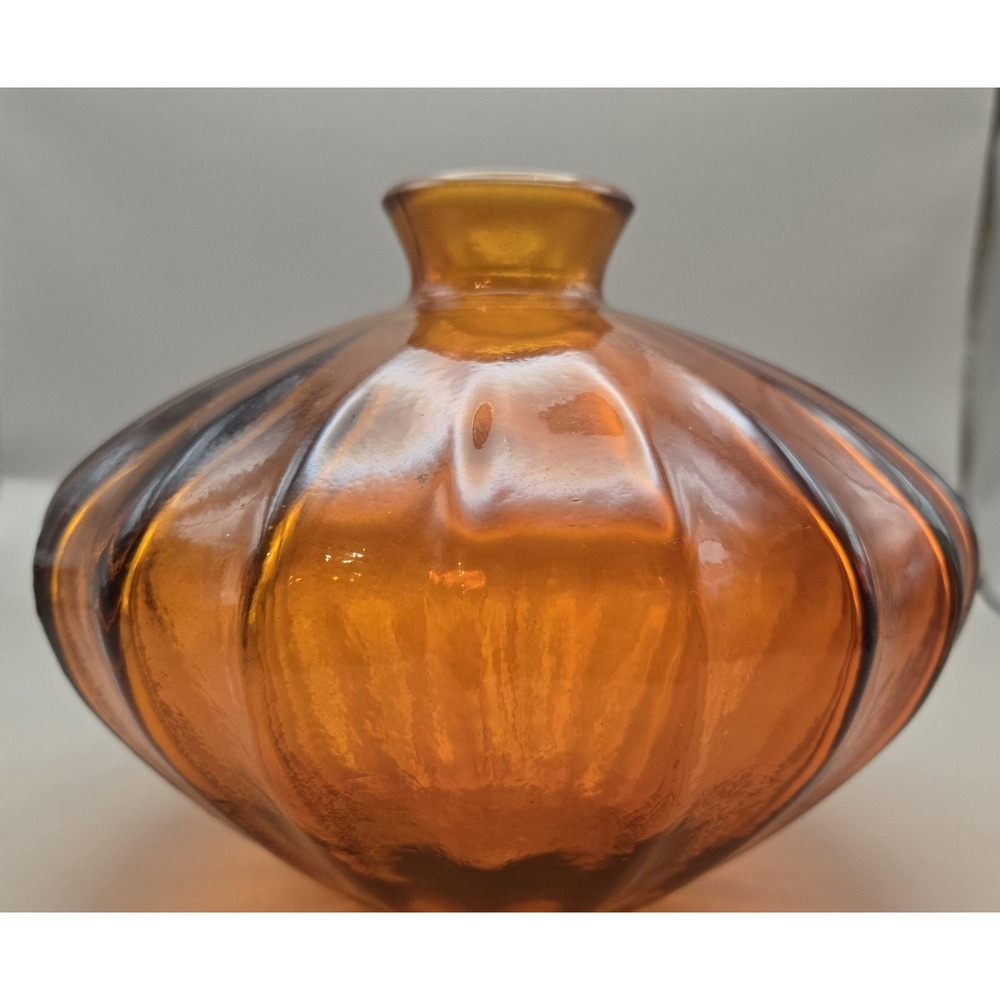 Vintage Vase Orange Gourd Shaped Ribbed Vase. 7" Wide - Picture 5 of 9